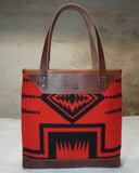 Wool geometric tote bag brown leather